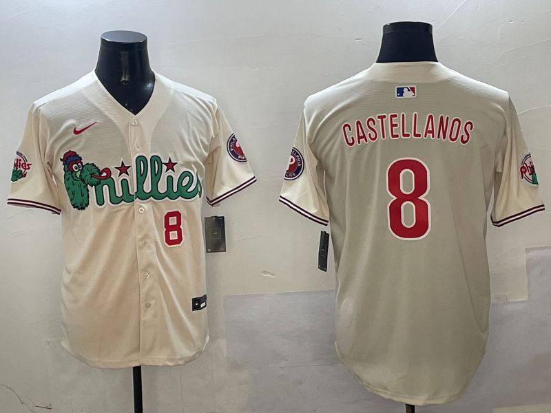 Men Philadelphia Phillies #8 Castellanos Cream Three generations Joint Name Game 2025 Nike MLB Jersey style 4